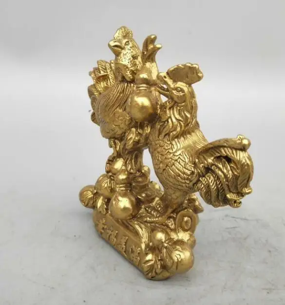 Изысканная китайская резьба из чистой латуни две цыплята маленькая