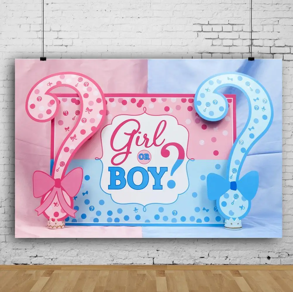 

Boy or Girl Gender Reveals Background Baby Birthday Party Decoration Photography Studio 3D Digital Backdrop Cloth