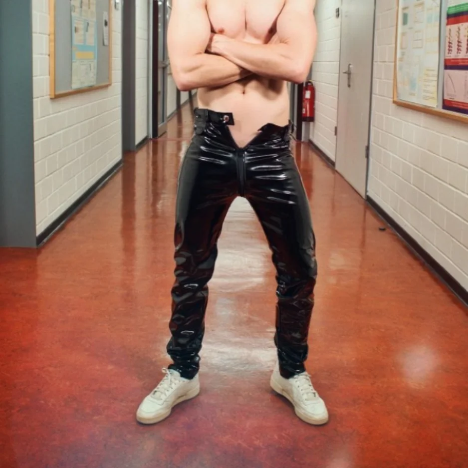 

Sexy Lingerie Man Plus Size PU Leather Exotic Pants Men Open Crotch Sexy Latex Exotic Pants Sexy Club Stage Wear