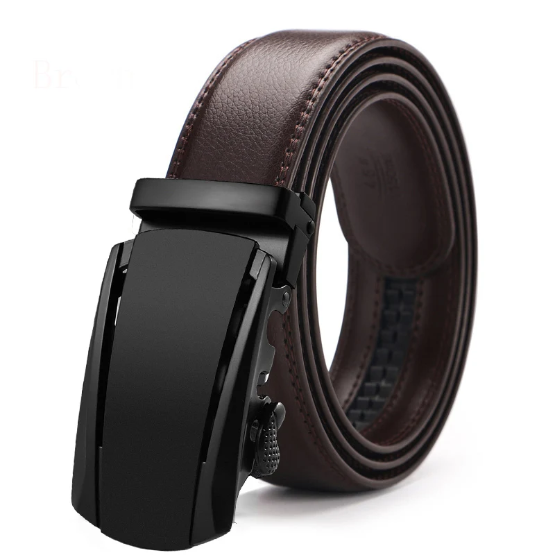 

Brown Leather Belt for Men Luxury Brand Fashion Automatic Buckle Ratchet Belts Comfort Click Leather Belt Male