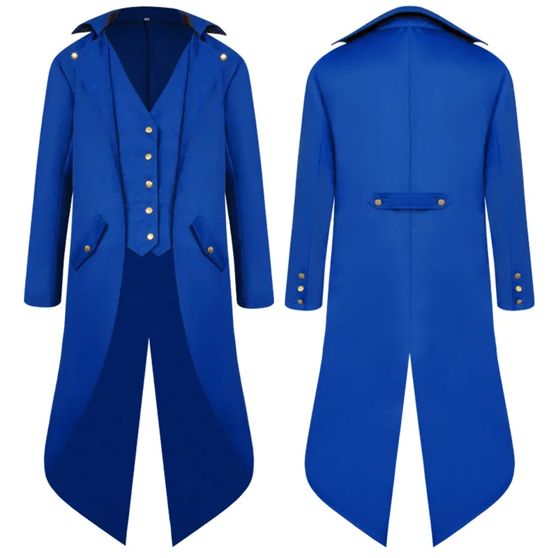 

Middle Ages Cosplay Costumes Punk Retro Men'S Uniform Fashion V Neck Long Section Tuxedo Solid Color Adult Man Clothing