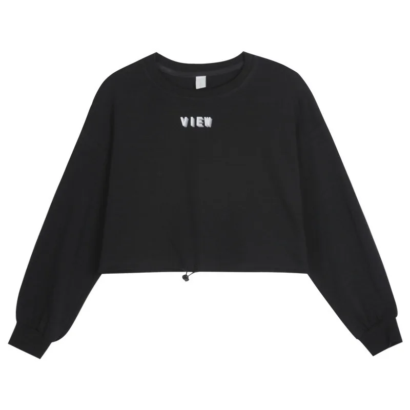 

Short-cut Women's Thin Letter Printing Draw Rope 2020 High Waist Long Sleeve Jacket European American Trend Comfortable Youth