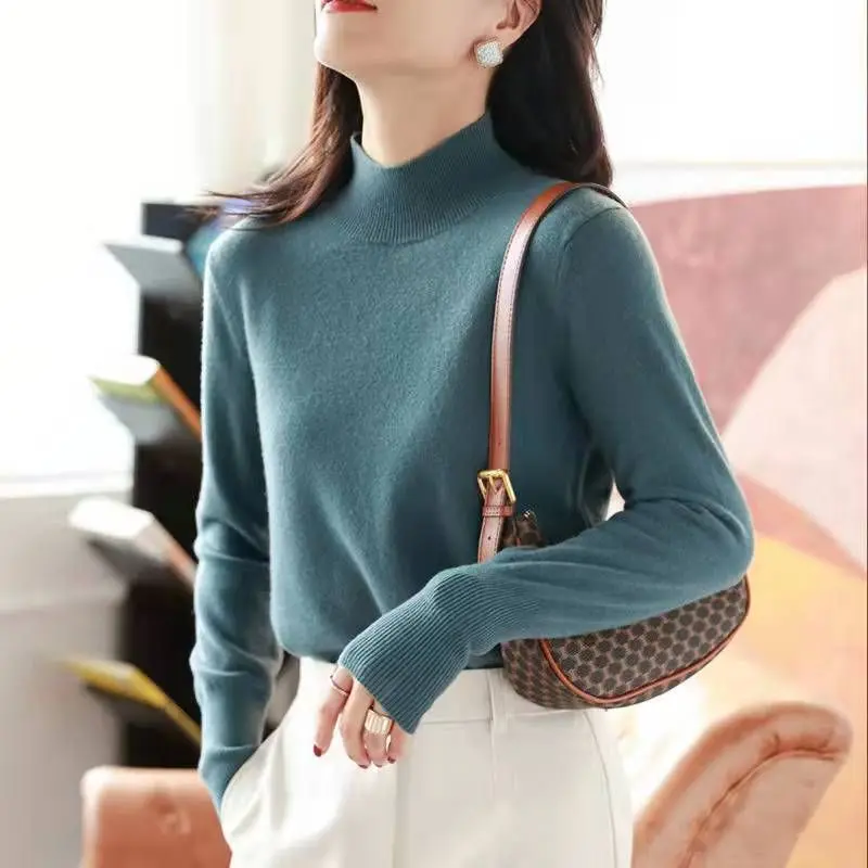 Женский кашемировый свитер с ложным воротником TuangBiang серый облегающий Модный