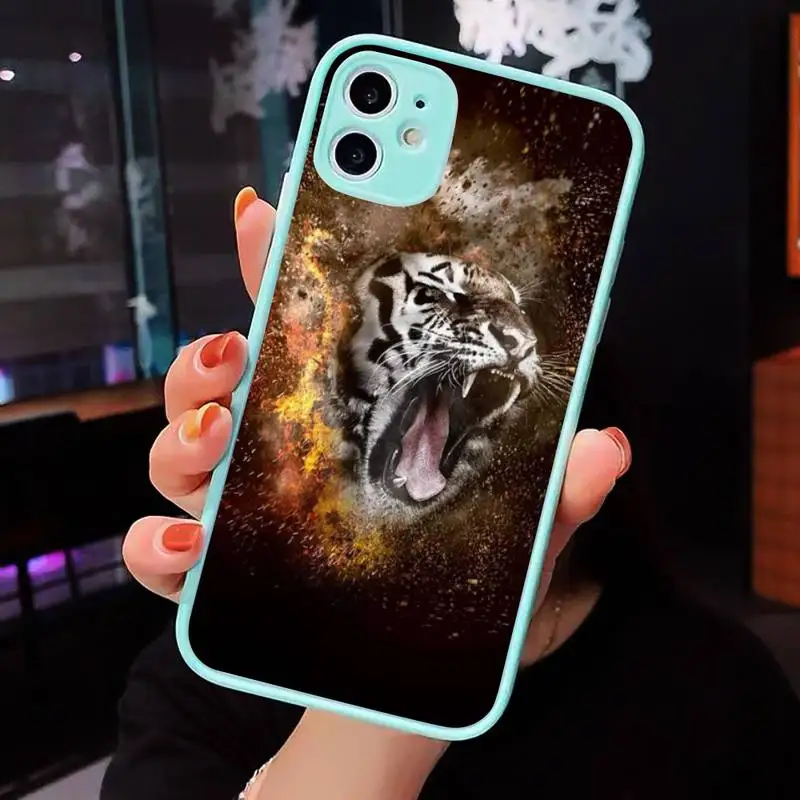 

Fashion Tiger Leopard Phone Case Matte transparent For blue iPhone 12 Mini 11 Pro XR XS Max 7 8 Plus X Back Cover