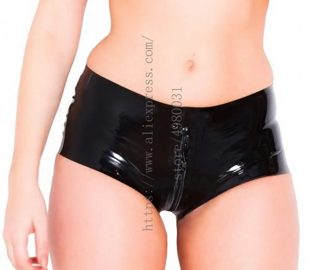 Crotch zipper design latex bondage underwear cool black women shorts what is made of 0.4mm thickness materials | Тематическая