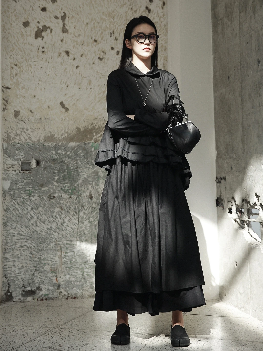 TINT ERA Spring Autumn Yamamoto Dark Wind Back Split Multi-layered Design Ladies Half-length Pants Women Skirt Pantalon Femme