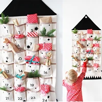 24 pockets fabric 2021 christmas calendar to hanging xmas ornaments party advent drawstring bags embellishments banner pendant