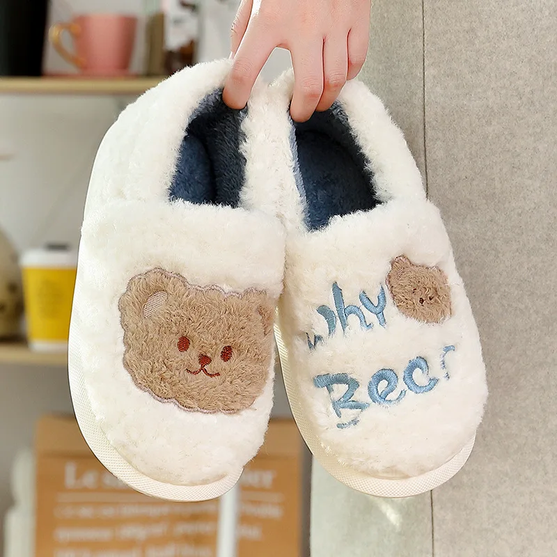 

Winter Warm Women Slippers Cute Bear Cartoon Cotton Shoes Men Indoor Home Footwear Slip on Women Cozy Warm Winter Slippers