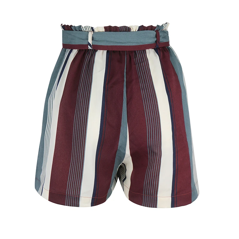 

Striped Print Women Shorts Patchwork Color High Waist Bandage Elegant Fresh And Sweet Beach Female Mini Short Pants