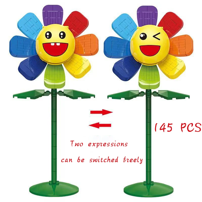 

New switchable expression sunflower family decoration 145PCS small particle building blocks children's toy gift