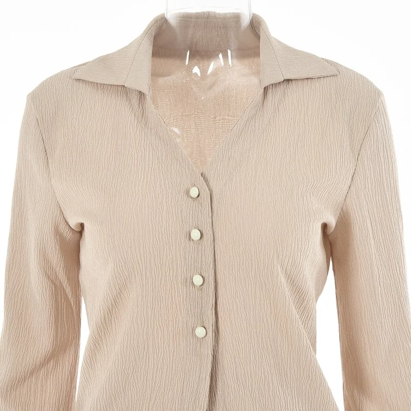 

Casual Loose Two Piece Set Women Fall 2021 Buttons Long Sleeve Cardigan Top High Waist Flared Pants Matching Suit White Beige