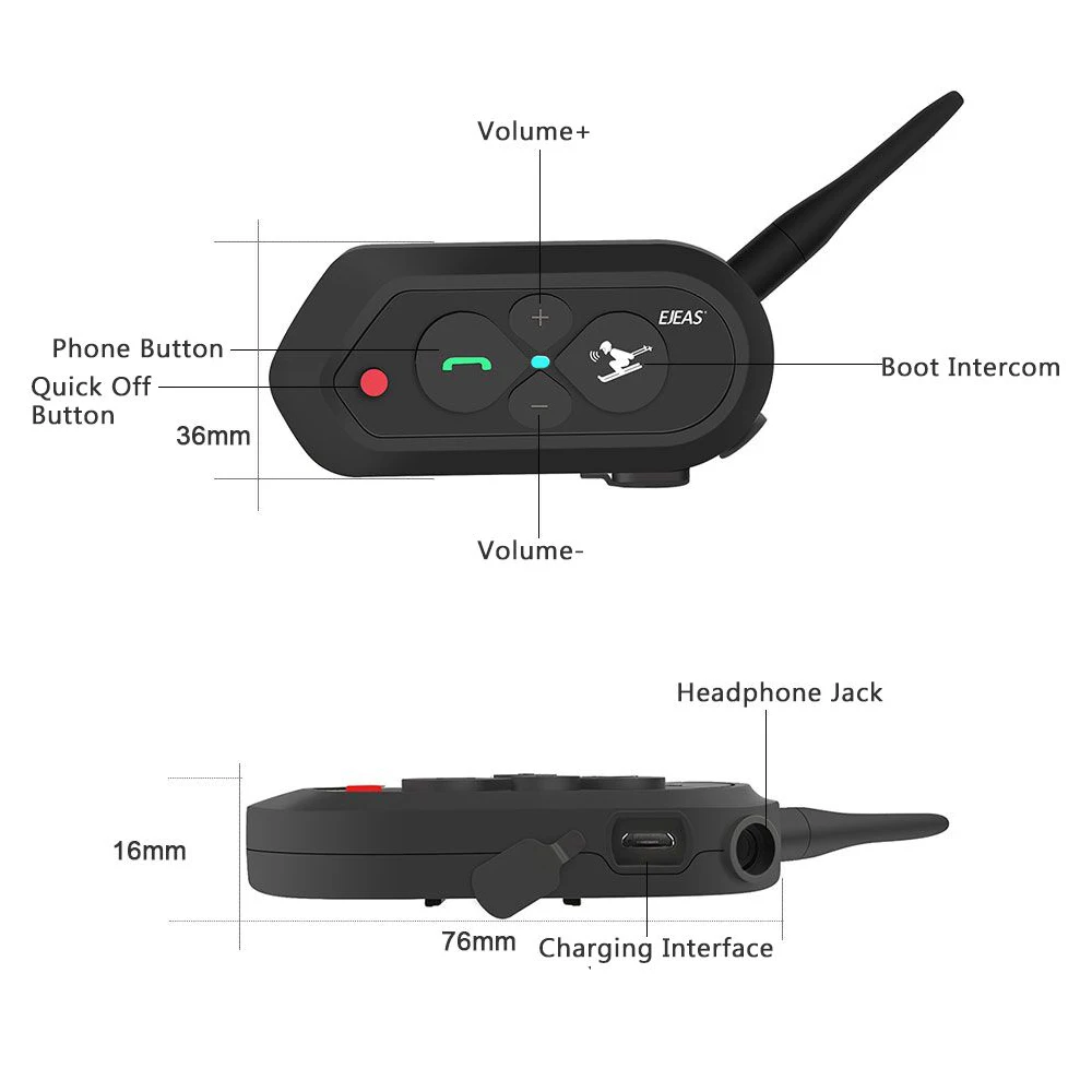 SKI intercom For 2 Skier 1200m Wireless Intercomunicador Moto Waterproof Realtime Talking BT Interphone 500mAh Audio Intercom