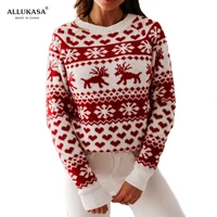 allukasa hot women sweater santa claus xmas printing long sleeve christmas knitting pullover top jumper