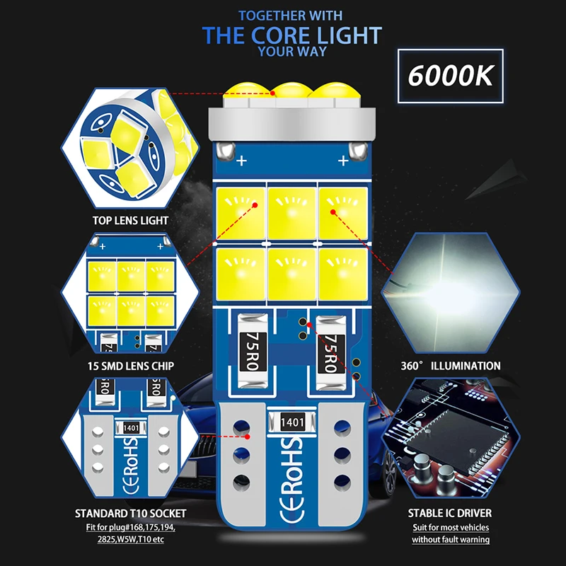 2 шт. W5W T10 светильник лампы на автомобилей Canbus обновления 3030SMD Led 194 лампа