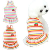 rainbow strips tshirt cat clothes knitted dog dress summer cherry pattern sleeveless vest skirt for small dogs chihuahua teddy l
