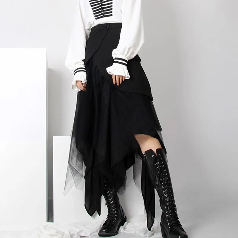 TWOTWINSTYLE Асимметричная Лоскутная сетчатая юбка для женщин с высокой талией