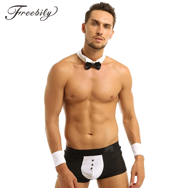 Сексуальное нижнее белье мужские шорты боксеры с бантом эротический костюм