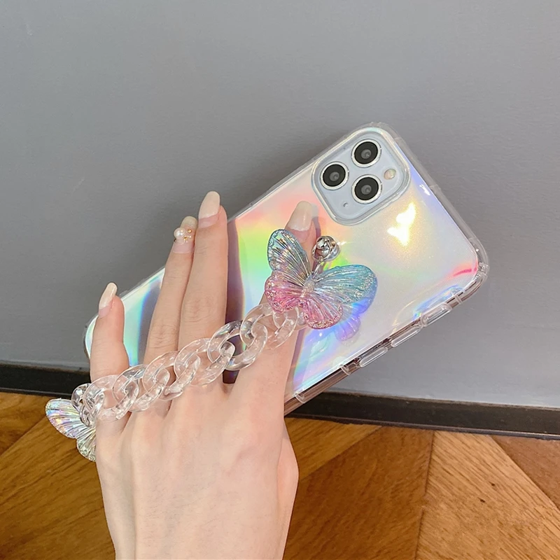 

Suitable for Bracelet Chain Laser Glitter Phone Case For iPhone SE 2020 12 11 Pro Max XR XS Max X 7 8 Plus Bling Soft Cover