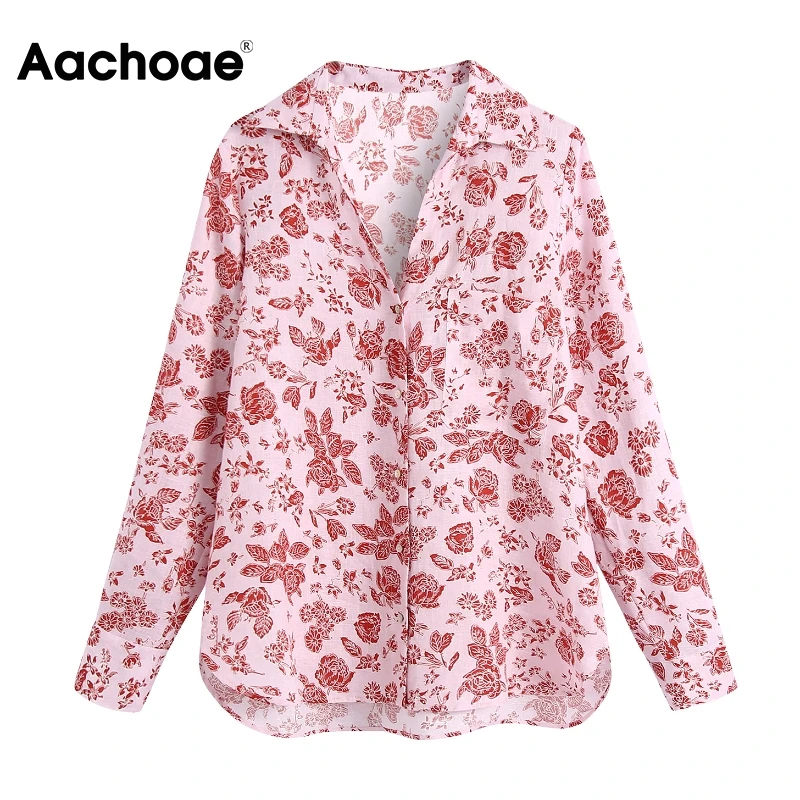 

Блузка Женская Асимметричная с цветочным принтом, длинным рукавом и отложным воротником