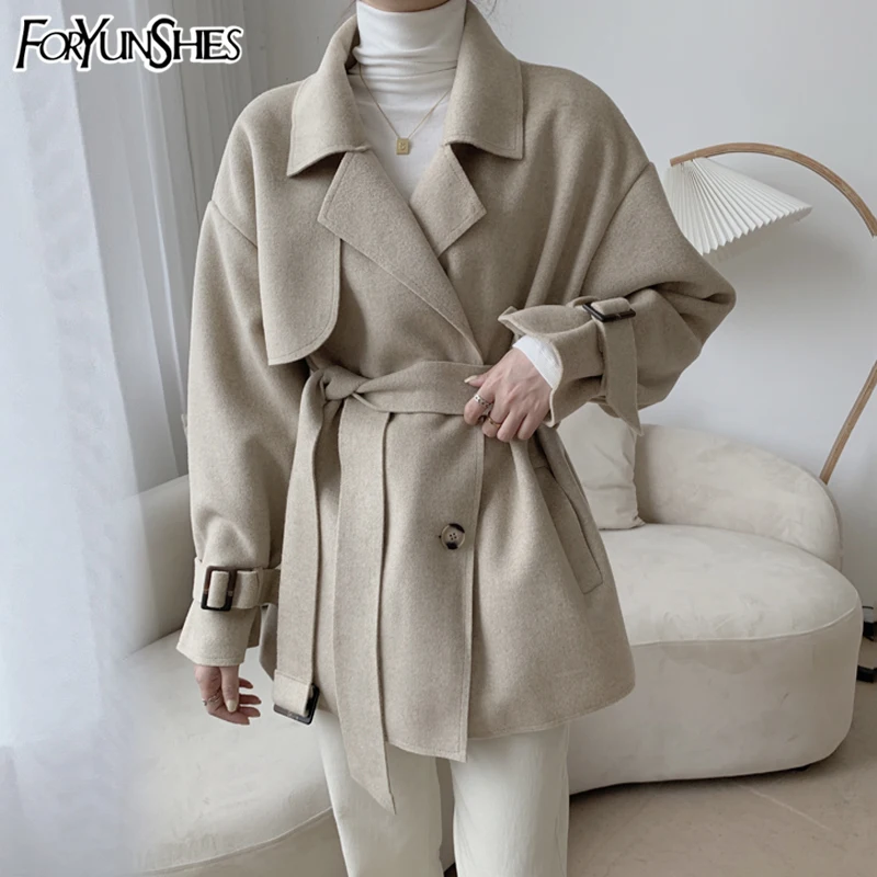 FORYUNSHES Женская двухсторонняя шерстяная короткая ветровка пальто для женщин с