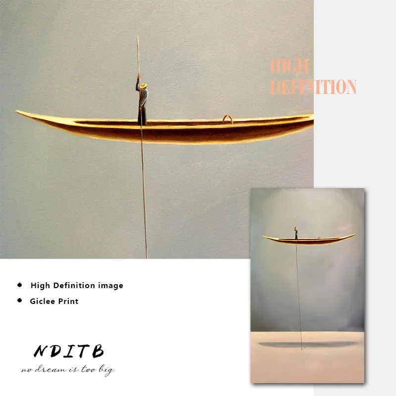 Золотая лодка Современная Абстрактная Картина на холсте минималистичный пейзаж
