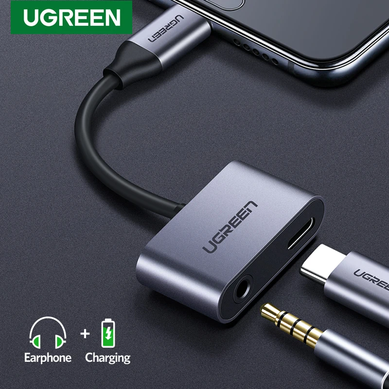 

Ugreen USB C Adapter Type C to Jack 3.5 mm Adapter 2 in 1 AUX Audio Cable Type C Earphone Converter For Huawei P30 Mate 30 Pro