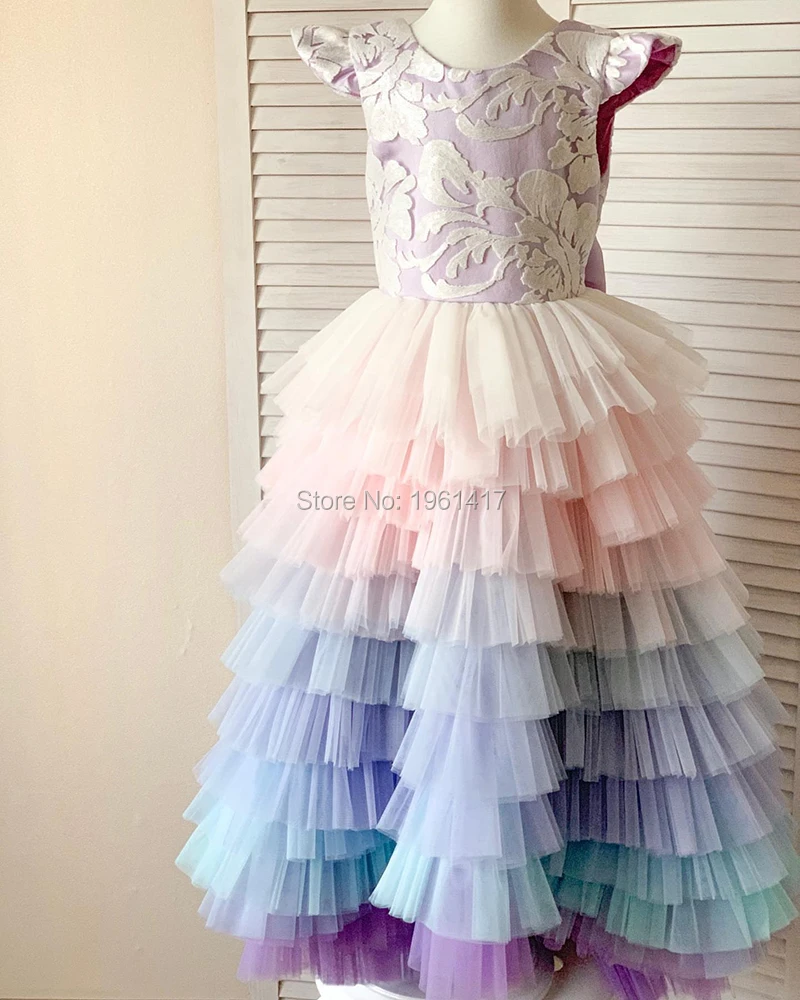 

New Coming Tiered Tulle Princess Pink Dress Custom Made Kids Prom Dress Ruffles Long Pageant Gowns Baby's Birthday Party Dress