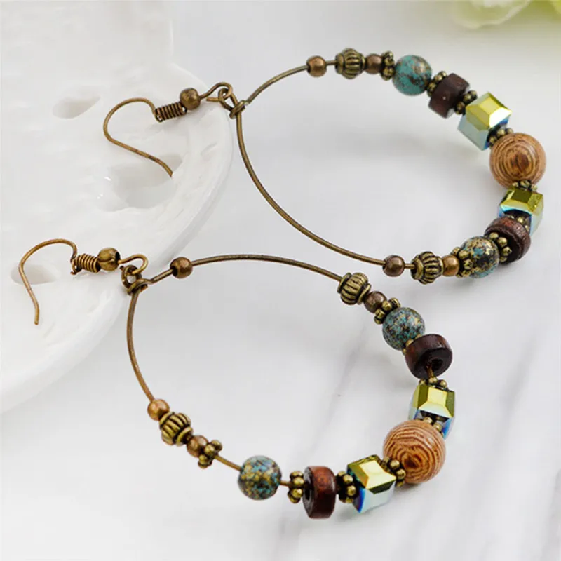 Серьги-кольца женские бронзовые с бусинами | Украшения и аксессуары