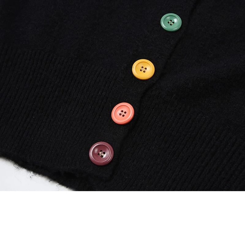 Женский вязаный кардиган в стиле преппи черный свободный свитер Корейском