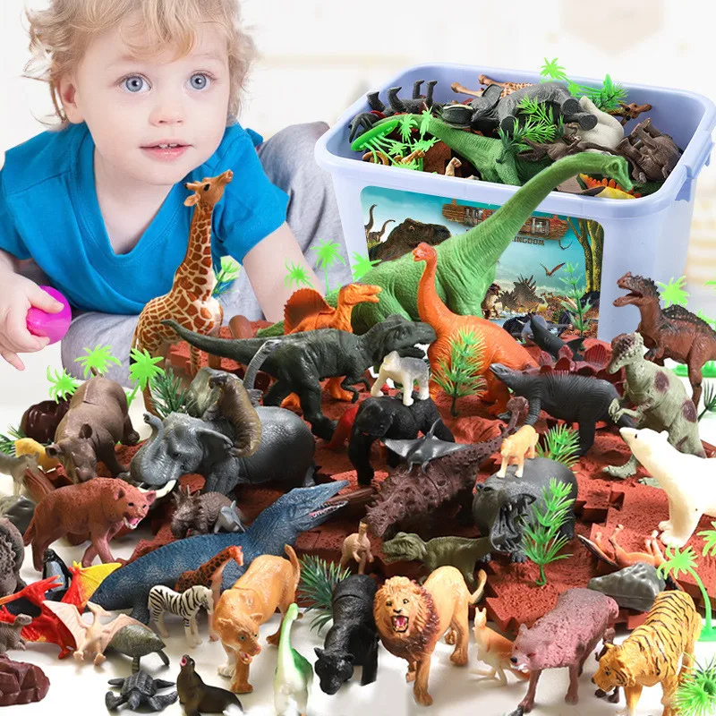 

44Pcs/set Plastic Jurassic Dinosaur Model Toy Simulation Tyrannosaurus Rex Action Figures Collection Toys for Boys Storage Box