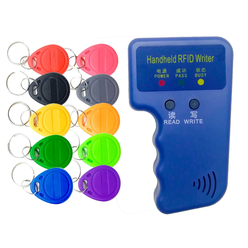 Ручной RFID-Дубликатор EM4100 TK4100 125 кГц, записывающее, записывающее, дублирующее устройство, программатор, считыватель + 5 шт. перезаписываемых ID-брелоков EM4305 T5577, бирки - изображение