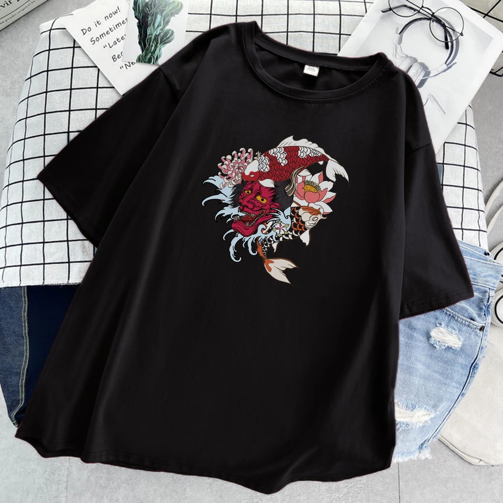 

Shinmei Koi Funny Printed Women's T-Shirt Hip Hop Casual Tshirts 2021 Harajuku Trendy T Shirts Summer Black Tees For Women 2021