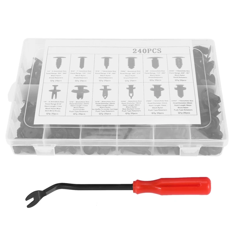 

240Pcs Bumper Retainer Clips Car Plastic Rivets Fasteners Push Retainer Kit Most Popular Sizes Auto Push Pin Rivets Set -Door Tr