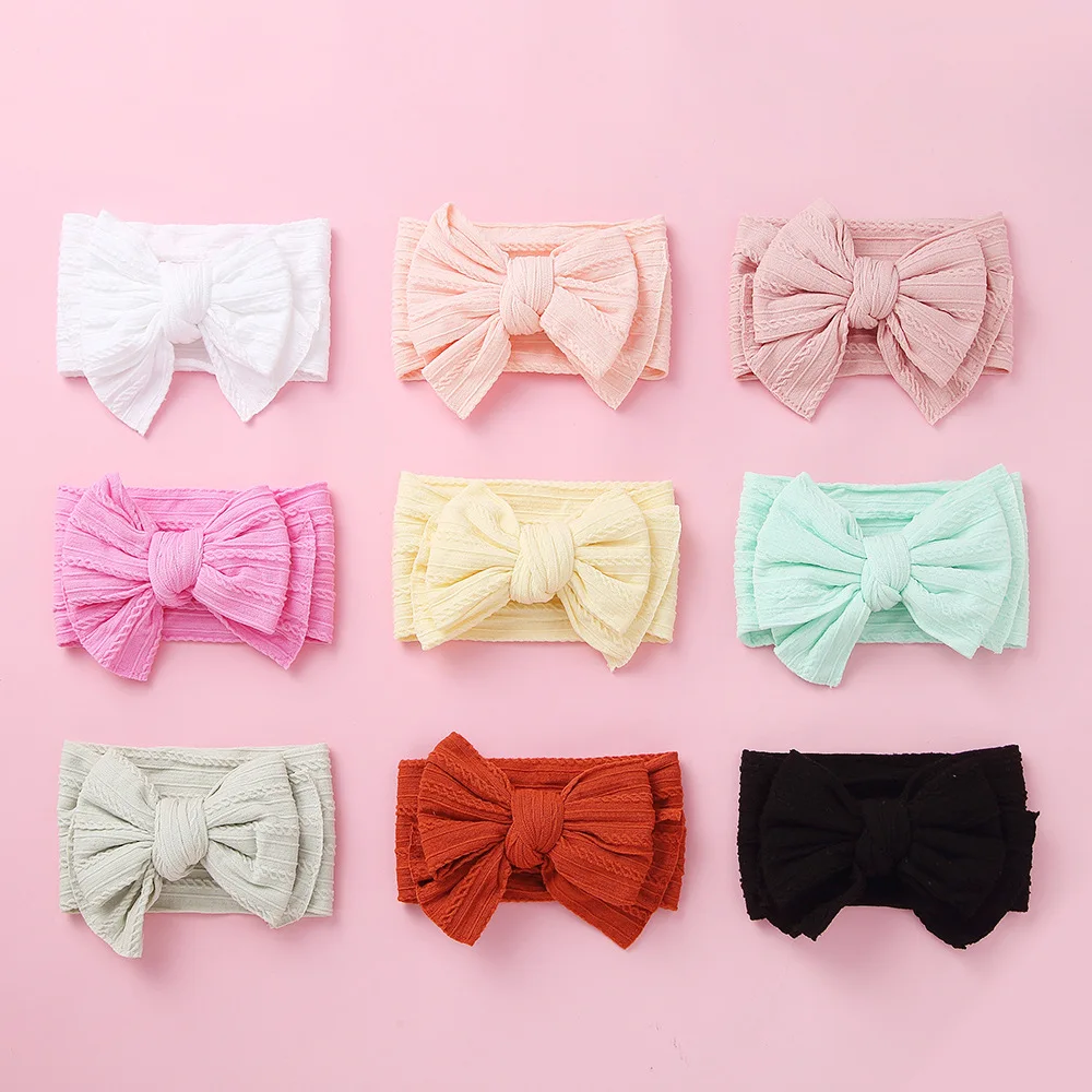 

Solid Color Jacquard Nylon Headband for Baby Girl Hair Band Knitted Double Bowknot Elastic Headband Children Hairband Kid Turban