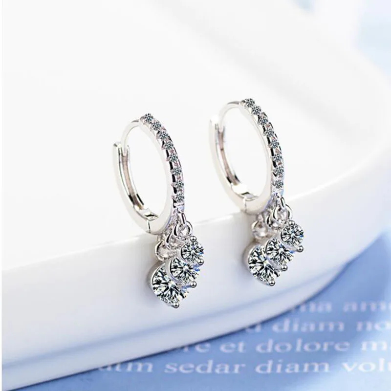 Женские серьги серебряного цвета элегантные кольца с капельками из циркония