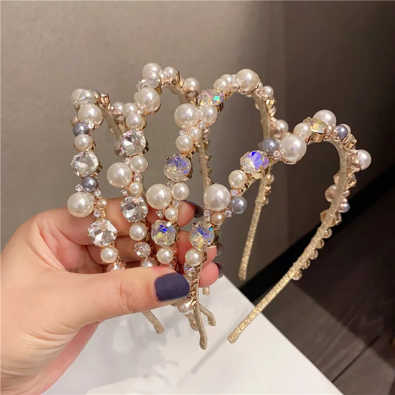 

Baroque Pearl Headbands for Women Bride Hair Accessories Elegant Hair Hoop Bezel Headwear Wedding Crystal Hairband