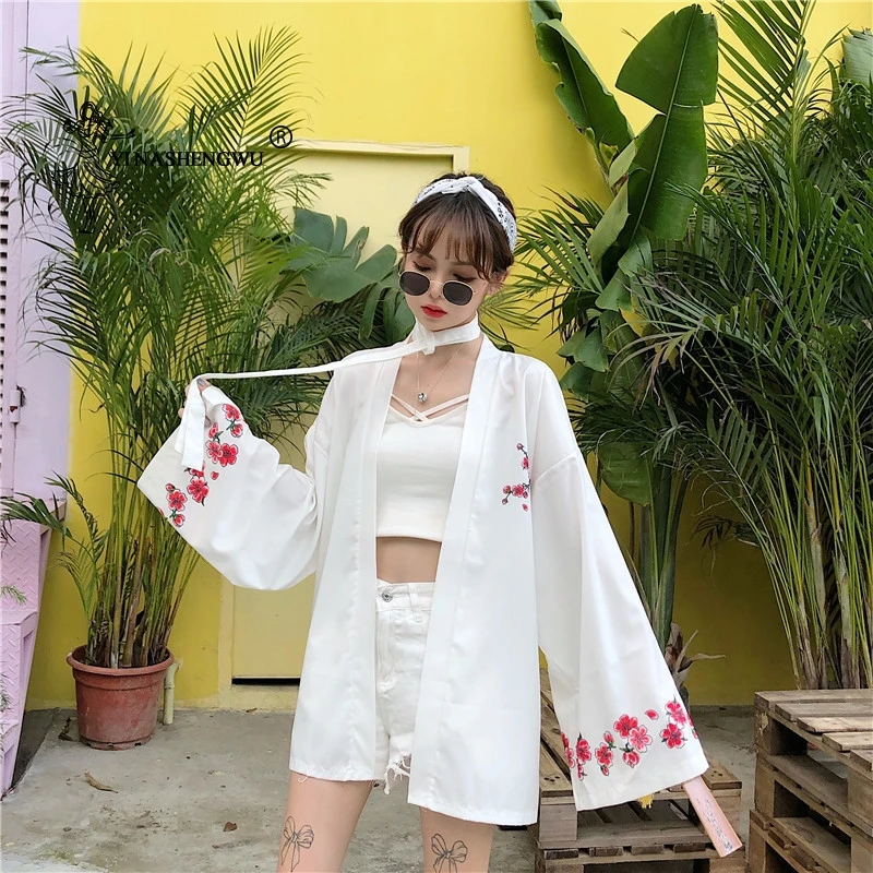 Yukata женский японский кимоно кардиган с принтом кота с длинным рукавом рубашка повседневные кимоно Femme азиатские Кимоно костюмы косплей Kawaii
