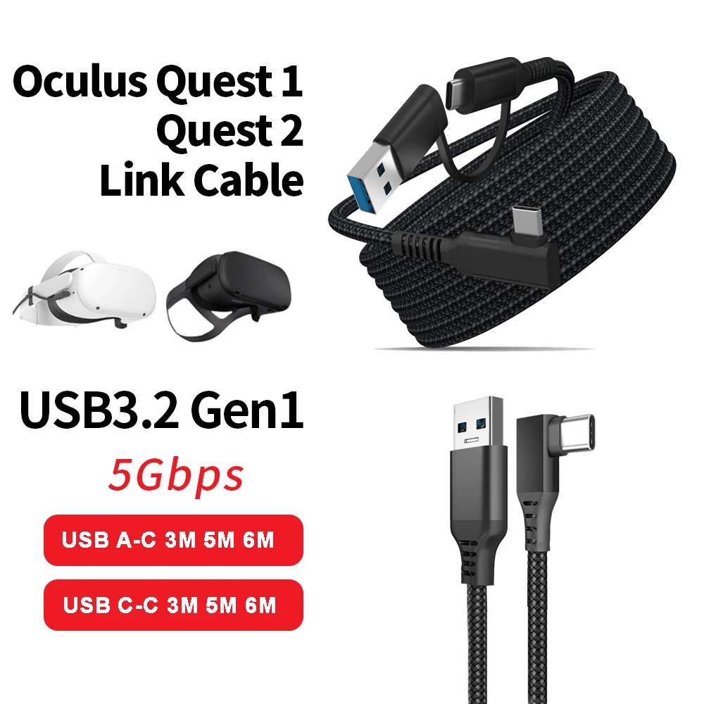 

For Oculus Quest 2 Link Cable 6M USB 3.2 Gen 1 Quick Charge Cables for Quest2 VR Data Transfer Fast Charge VR Headset Accessory