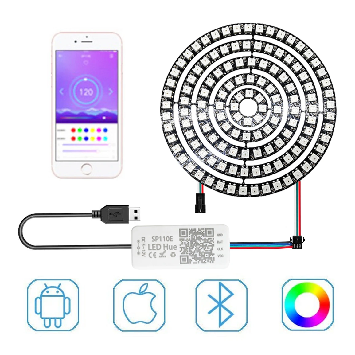 USB WS2812B RGB кольцо SP110E комплект светодиодных контроллеров WS2812 5050 светодиодное