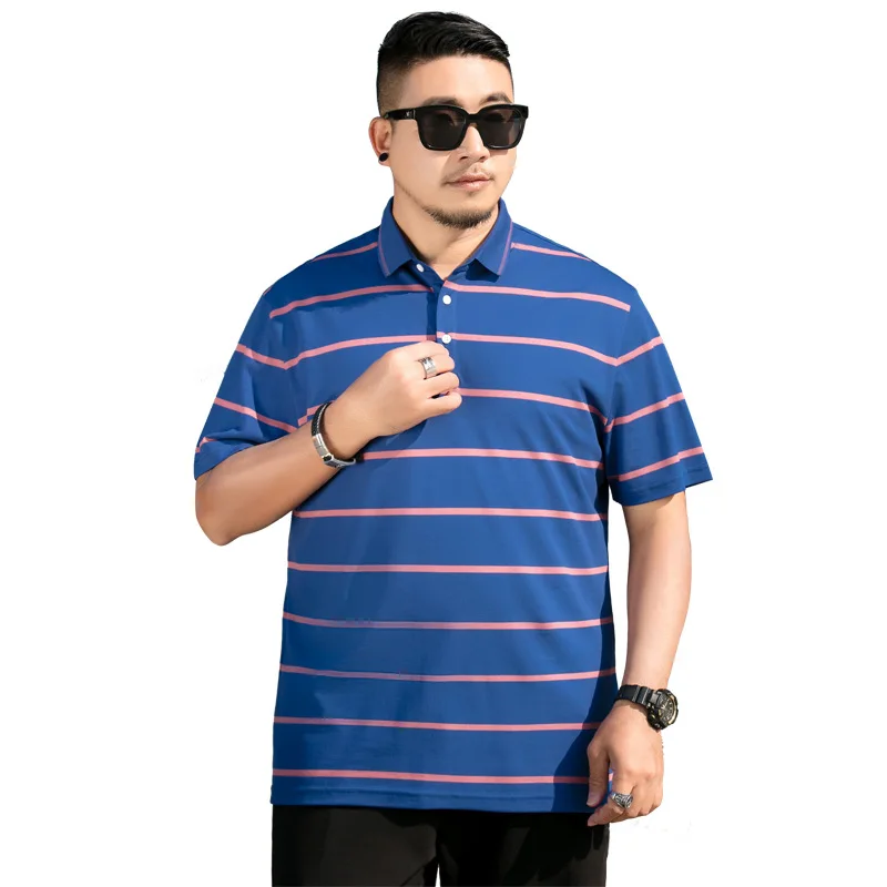

Summer 2021 new men's plus size business casual Lapel stripe short sleeve T-shirt