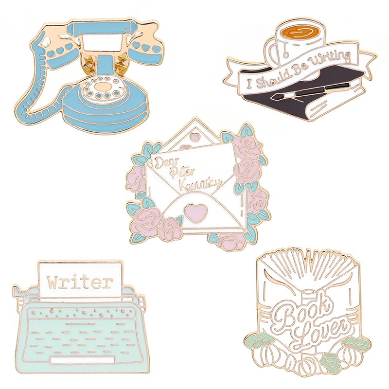 Эмалированные булавки креативные и броши в виде букв для телефона чашки женщин