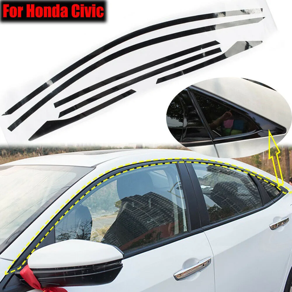 

1 Set Car Glossy Black Stickers Chrome Delete Blackout Casement Trims Decoration Accessories For Honda Civic 10th Gen 2016-2019
