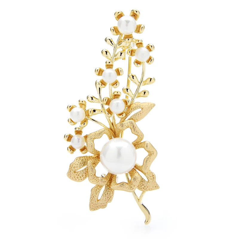 

Wuli&baby Quality New Design Flower Brooches For Women Men Pearl Low Gloss Flower Party Office Brooch Pin Gifts
