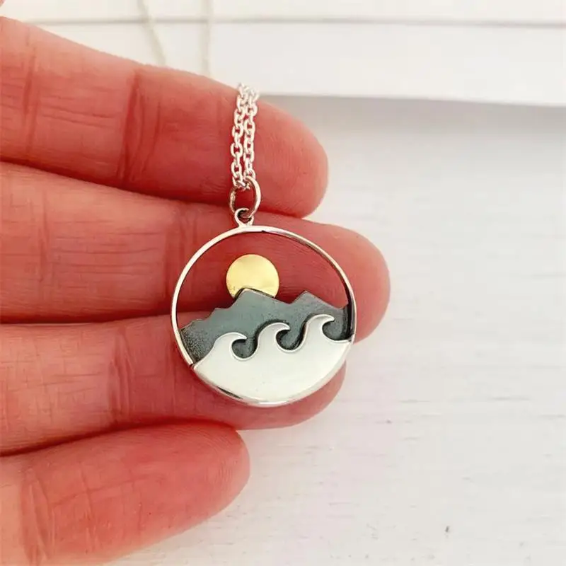 

Fashion Woman Nature Landscape Pendant Necklace Ocean Mountain Sun Rise Pendant Woman Holiday Anniversary Jewelry