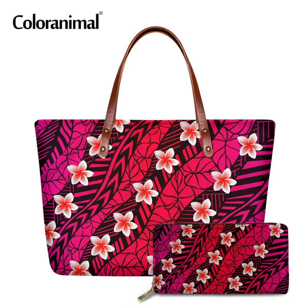 

Coloranimal модная женская большая сумка на плечо в гавайском стиле племени, Плюмерия печатных для женщин Сумка через плечо 2 шт./компл. Bolsa Лидер п...
