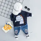 Весенне-осенний хлопковый костюм для детей Одежда для маленьких мальчиков Комплекты с динозаврами из мультфильмов, Детская футболка и штаны спортивный костюм из 2 предметов для малышей