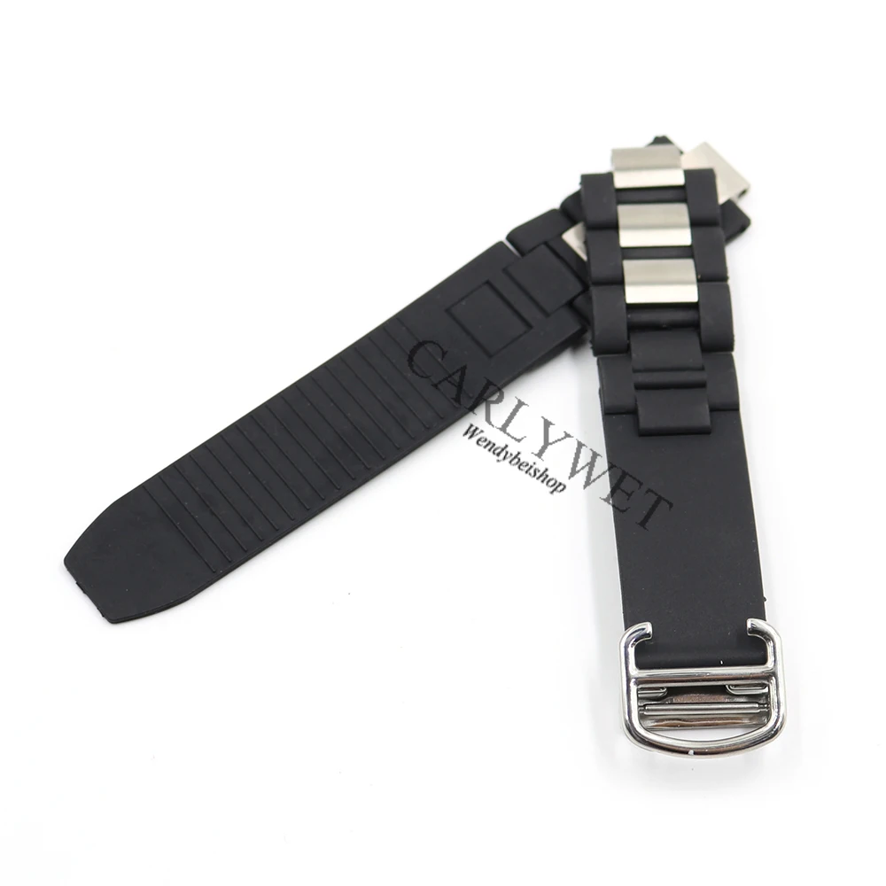 Rolamy TOP GRADE 20mm*10mm Black Replacement Silicone Rubber Wrist Watch Band with Clasp F 21 Chronograph