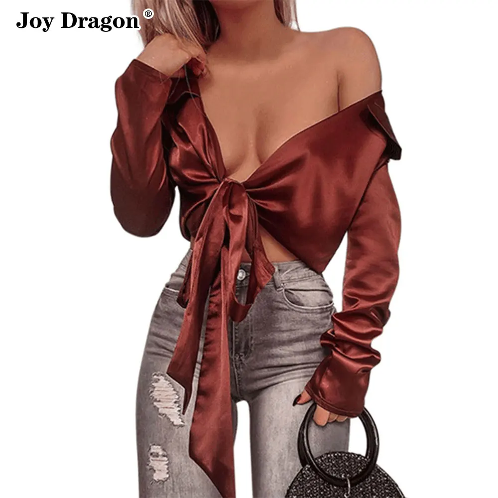 Женский укороченный топ на шнуровке Однотонная рубашка с длинным рукавом и