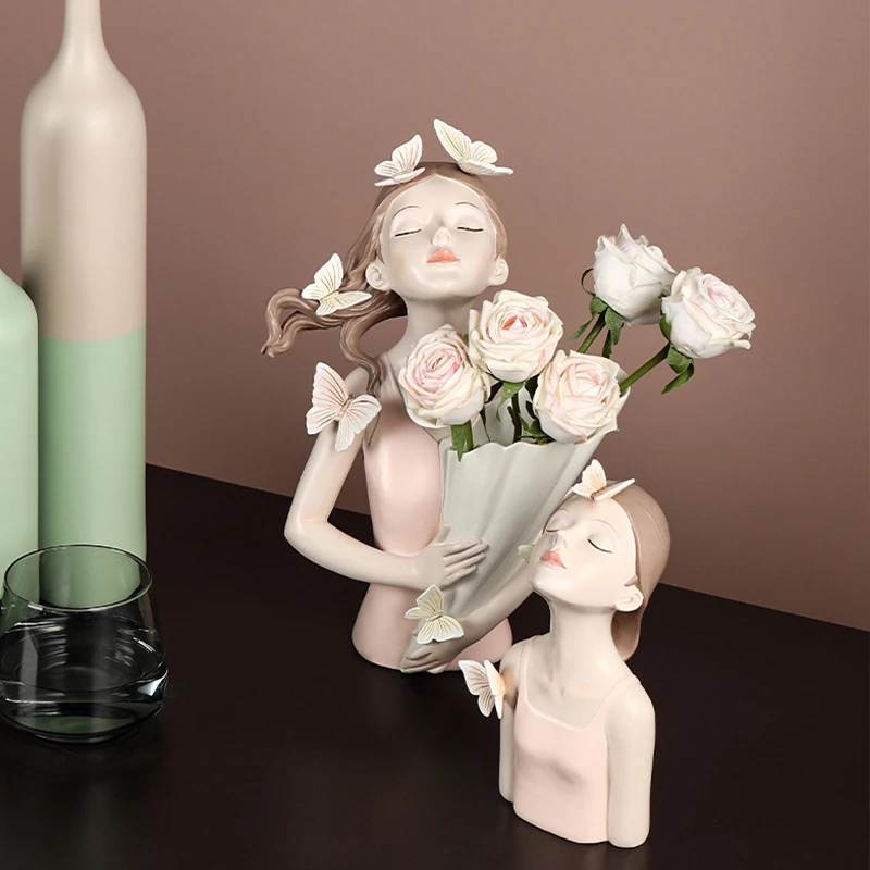 

Nordic Style Girl Resin Statue Sculpture Bouquet Modern Decoration Home Living Room Crafts Decoration
