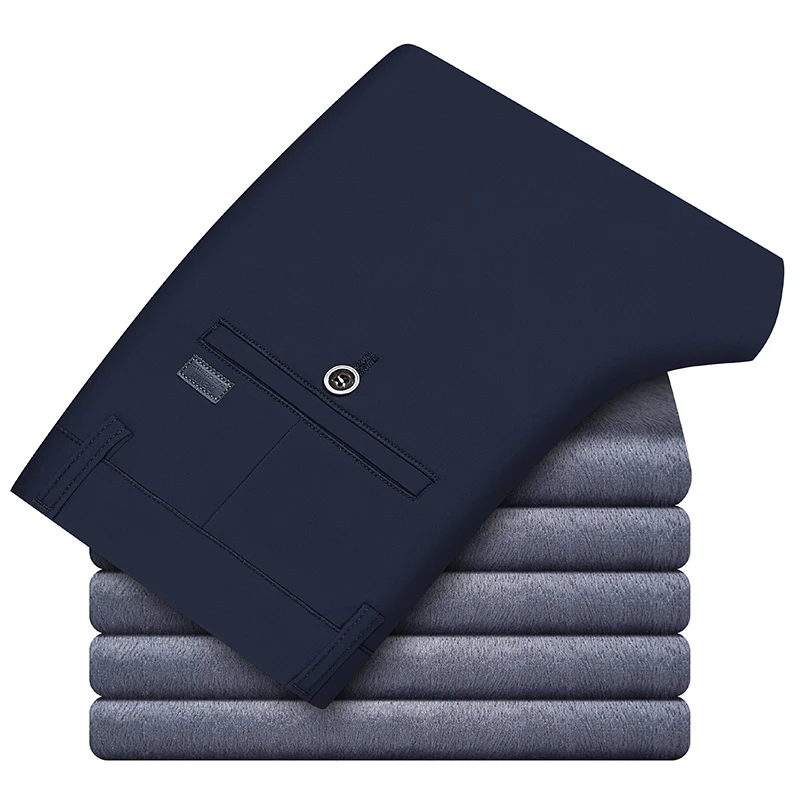 Зимние флисовые теплые прямые свободные брюки SHAN BAO классические деловые мужские